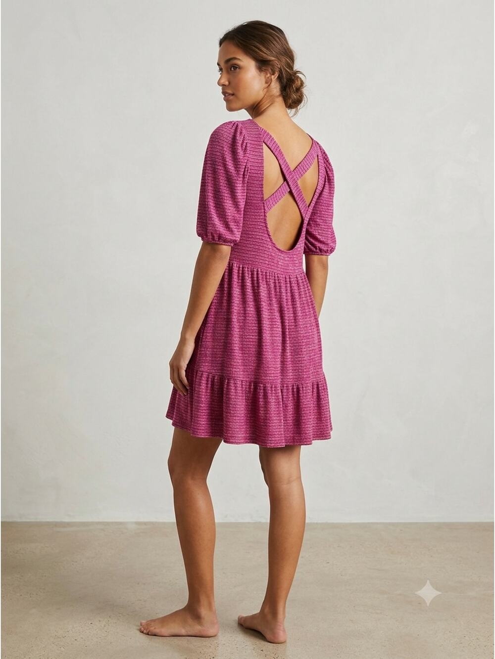 Daily Practice by Anthropologie Tiered Babydoll Dress Strappy Back Puff Sleeve M